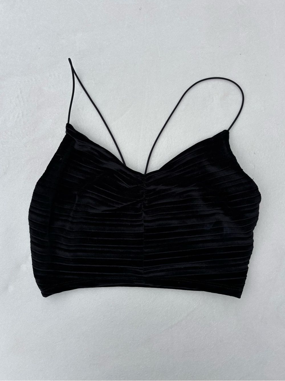 wild fable Black Velvet Ribbed Spaghetti-Strap Crop Top